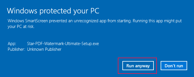 windows smartscreen popup risk message-run anyway